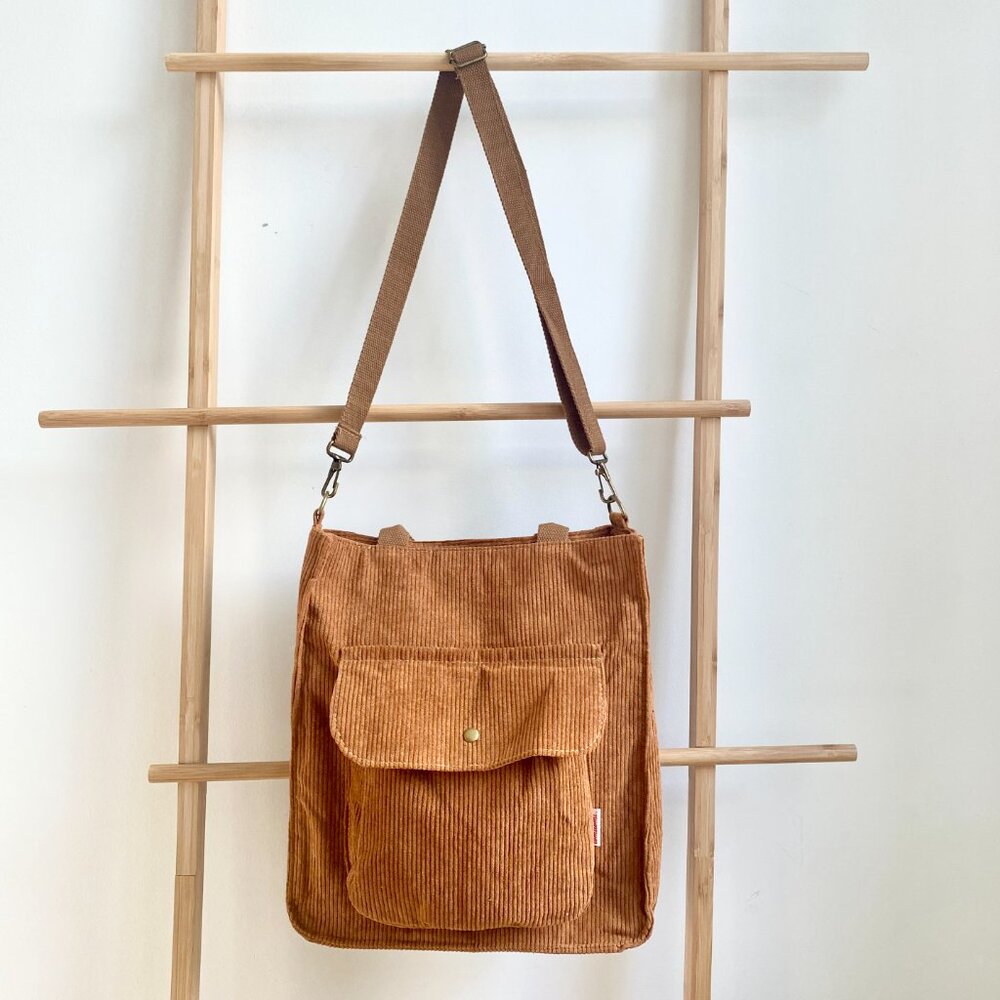 Corduroy Tote Bag with magnetic closure| Retro tote bag | Cute Tote Bag Capsule - Picture 7 of 15